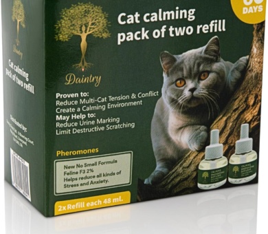 Cat Calming Diffuser with Feline Pheromones, No Smell Stress & Anxiety Relief for Cats, 30-Day 2 x 48 ml Refills, Easy Plug-in Solution for Calming. Diffuser not Include