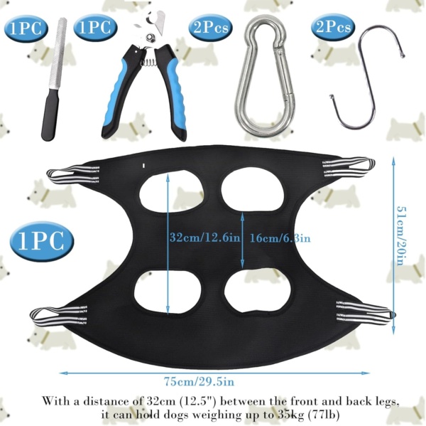 Blingoo Dog Grooming Hammock and Clippers - 75 X 51cm Dog Nail Cutting Claw Care and Cat Ears Care for Washing and Bathing in Small/Medium Size - Image 2