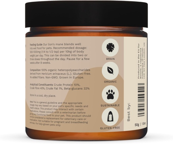 Organic Adaptogenic Powder for Dogs and Cats - Supports Brain Health and Immune System - Lion’s Mane Mushroom - 100% Natural without Additives or Preservatives - Pet Nutrition - Image 3