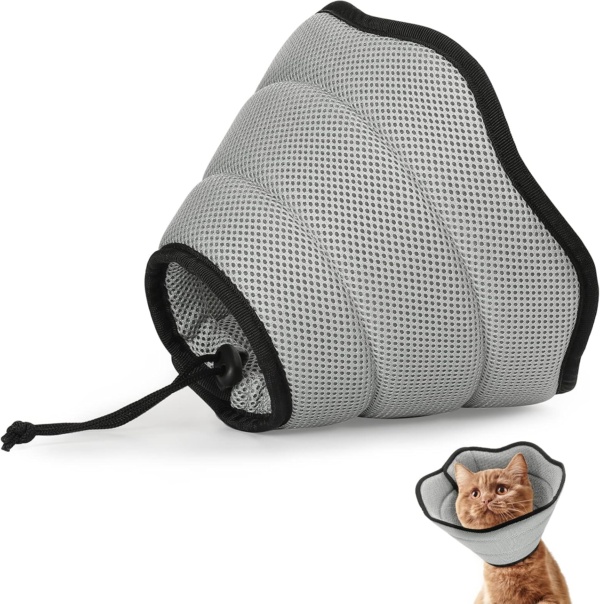 Dog Cat Cones Recovery Collar, Soft Mesh Elizabethan Collar, Breathable Dog Surgery Recovery Collar, E-Collars for Dogs After Surgery, Dog and Cat Protective Cone for Recovery, XS, Gray