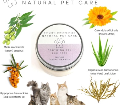 NATURE'S INTERVENTION - Aloe Vera Gel for Cats - 99% Natural. Neem, Calendula, Sea Buckthorn. Protects, Hydrates, Soothes. 100ml