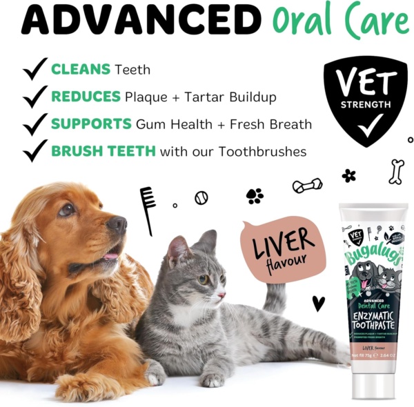 Bugalugs Dental Enzymatic Dog Toothpaste & Cat Toothpaste for Dog Teeth Cleaning, Dog Breath Freshener, Dog Plaque Remover & Tartar for Pets use with Our Dog Toothbrush & Cat Toothbrush (Liver 75g) - Image 2