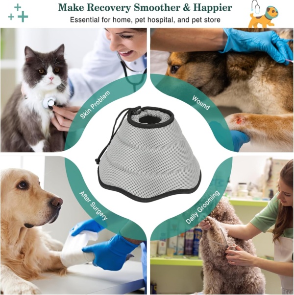 Dog Cat Cones Recovery Collar, Soft Mesh Elizabethan Collar, Breathable Dog Surgery Recovery Collar, E-Collars for Dogs After Surgery, Dog and Cat Protective Cone for Recovery, XS, Gray - Image 8