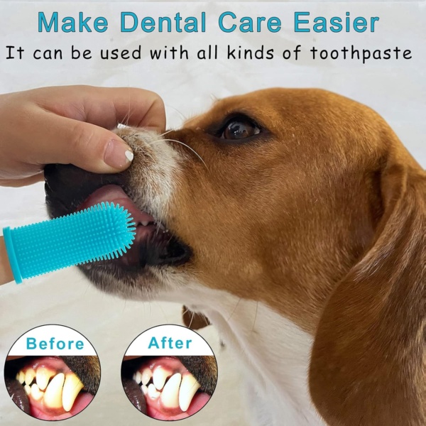 Dog Toothbrush Set (4 Packs), 360º Pets Teeth Cleaning Toothbrush for Dogs Cats Dental Care, Silicone Finger Teeth Brush - Image 2