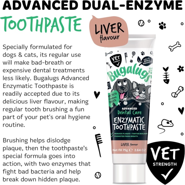 Bugalugs Dental Enzymatic Dog Toothpaste & Cat Toothpaste for Dog Teeth Cleaning, Dog Breath Freshener, Dog Plaque Remover & Tartar for Pets use with Our Dog Toothbrush & Cat Toothbrush (Liver 75g) - Image 6