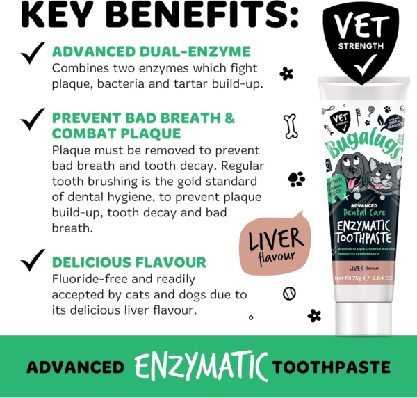 Bugalugs Dental Enzymatic Dog Toothpaste & Cat Toothpaste for Dog Teeth Cleaning, Dog Breath Freshener, Dog Plaque Remover & Tartar for Pets use with Our Dog Toothbrush & Cat Toothbrush (Liver 75g) - Image 3