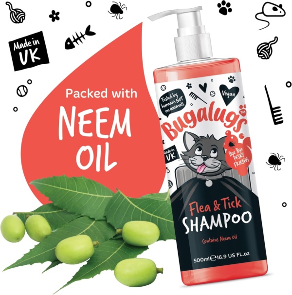 Flea and Tick Cat Shampoo by Bugalugs 500ml, Deep Cleansing for Cats for Fleas, Ticks & Mites contains Neem Oil, PH Balanced Vegan (500ml Flea Shampoo) - Image 7