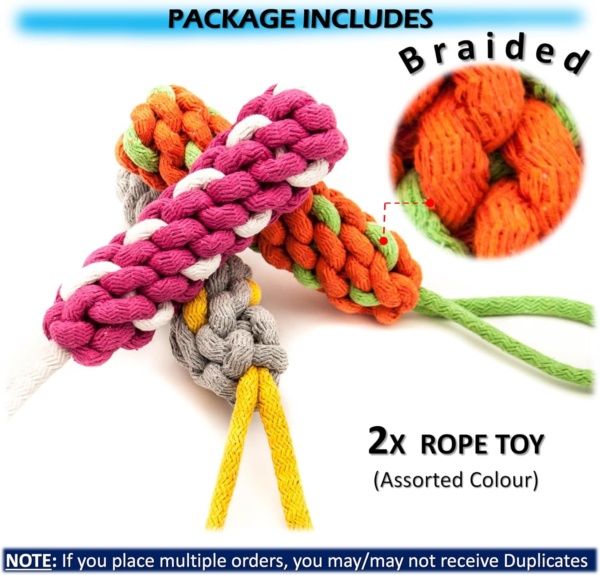 2x Braided Dog Rope Stick Puppy Teething Toys for Small & Medium Dogs - Interactive, Dental Health, Tug of War, Catch Fetch Play (Assorted, Pack of 2) - Image 2