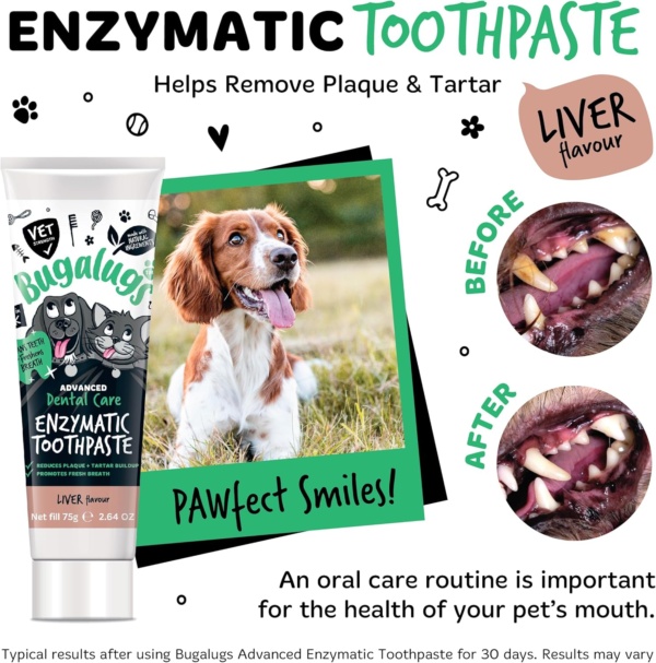 Bugalugs Dental Enzymatic Dog Toothpaste & Cat Toothpaste for Dog Teeth Cleaning, Dog Breath Freshener, Dog Plaque Remover & Tartar for Pets use with Our Dog Toothbrush & Cat Toothbrush (Liver 75g) - Image 5