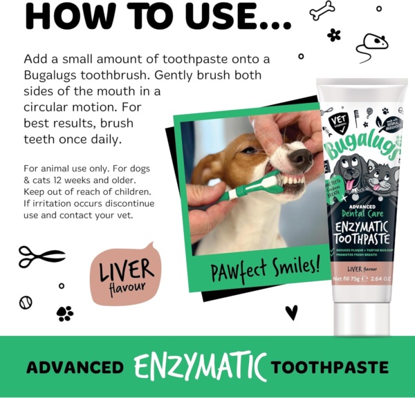 Bugalugs Dental Enzymatic Dog Toothpaste & Cat Toothpaste for Dog Teeth Cleaning, Dog Breath Freshener, Dog Plaque Remover & Tartar for Pets use with Our Dog Toothbrush & Cat Toothbrush (Liver 75g) - Image 8