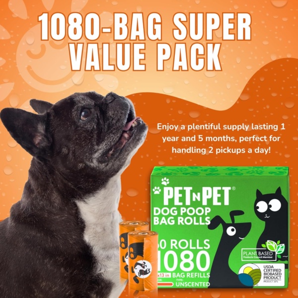 1080 Count Biodegradable Poo Bags Dogs USDA Certified 38 percent Biobased 72 Thick Dog Poop Bags Rolls 9x13 Leak-Proof Orange Unscented - Image 4