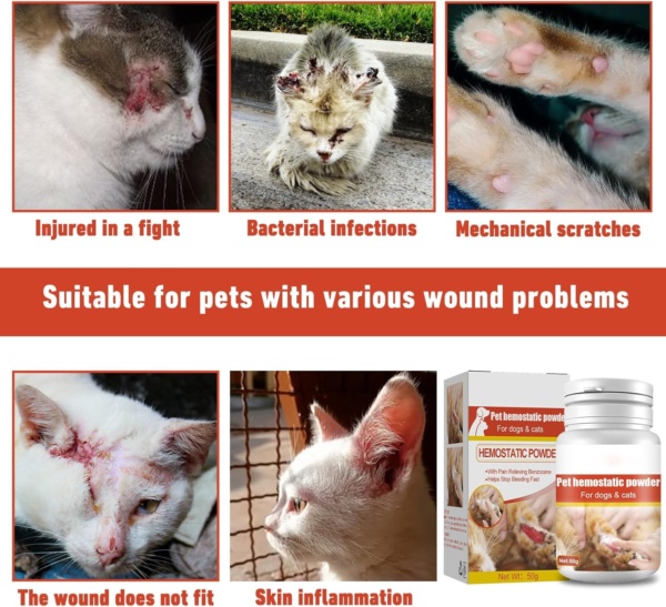 50g Medicated Powder Treatment For Bleeding Styptic Powder For Dogs Cats Pet Dogs Cats Skin Care Styptic Powder Pet Wound - Image 3