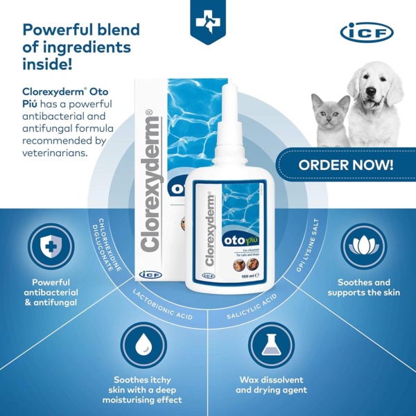 Clorexyderm OTO Piu | Cat & Dog Ear Cleaner Solution | Dog Ear Drops to Stop Wax Build Up, Head Shaking, Discomfort, Ear Odour & Scratching | 150ml - Image 4