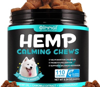 Calming Chews for Dogs,Quiet Moments Dog Calming Treats,Help Promote Relaxation,Dogs Anxiety Stress Relief-Barking,Separation,Thunder,Travel Issues (Salmon, 110counts)