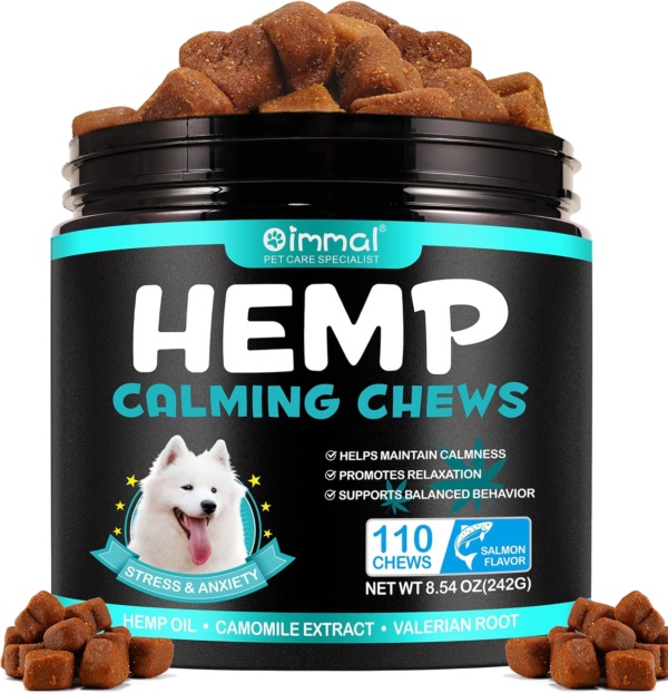 Calming Chews for Dogs,Quiet Moments Dog Calming Treats,Help Promote Relaxation,Dogs Anxiety Stress Relief-Barking,Separation,Thunder,Travel Issues (Salmon, 110counts)