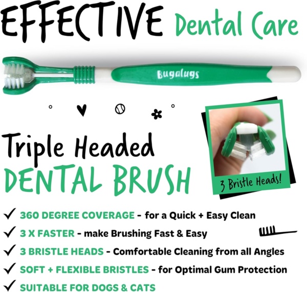 Bugalugs Dog Toothbrush & Cat Toothbrush Triple Headed Plaque Remover, Our Dental Teeth Cleaning Products Makes Teeth Cleaning Easier with Dog Toothpaste & Cat Toothpaste - Image 2