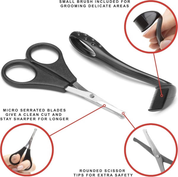 Mikki Dog, Cat Ear and Face Grooming Care Set - Scissors and Comb Set for Face, Ear, Nose and Paw - Image 6