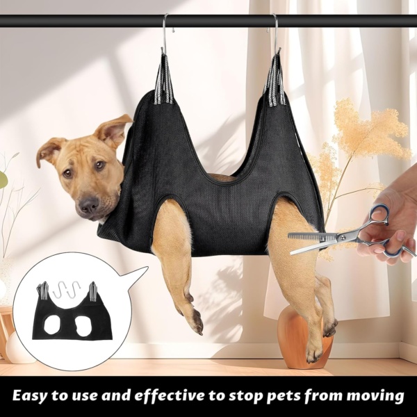 Dog & Cat Grooming Hammock & Sling - Small Pet Nail Cutting, Bathing & Ear Care (Black) - Image 4