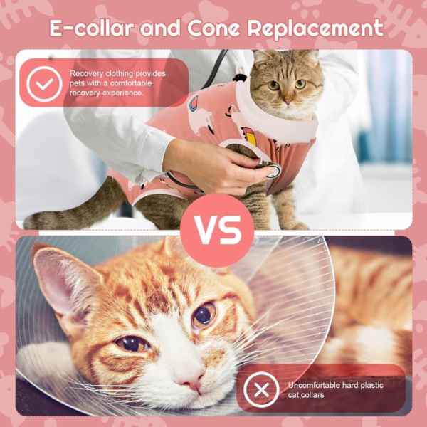 Cat Surgery Recovery Suit Cat Post Surgical Recovery Suit Kitten Onesie Bodysuit Anti-licking Cat Vest Wound Protector Cat Recovery Clothes, Elizabethan Collar & Cone Alternative(M/Alpaca Print) - Image 5