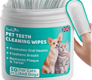Premium Teeth Cleaning Wipes for Dogs & Cats - 50 Pcs - Pet Dental Care Finger Pads for Fresh Breath & Oral Hygiene - Embossed Pattern & Nano Plastic-Dotting to Remove Plaque & Tartar