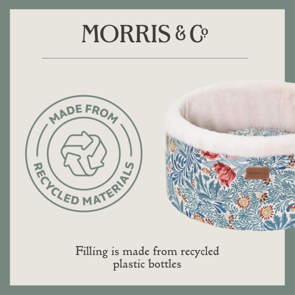 Rosewood x Morris & Co. Bower Berry Round Bed for Dogs and Cats, Small Dog Bed, Blue, Raised Padded Sides, Soft and Calming, Easy-Care, Luxury William Morris Print - Image 4