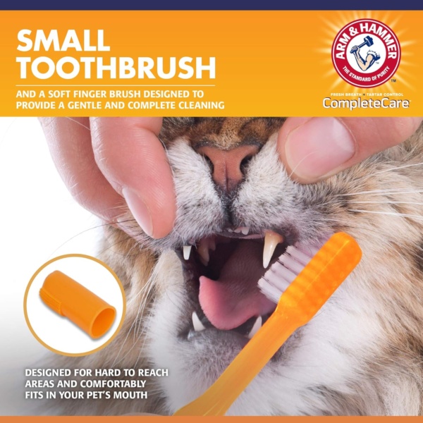 Arm & Hammer Complete Care Cat Dental Kit - Includes: 67.5g Toothpaste (Tuna), Toothbrush, Rubber Finger brush 3 Count (Pack of 1), White - Image 3