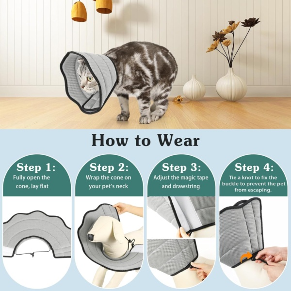 Dog Cat Cones Recovery Collar, Soft Mesh Elizabethan Collar, Breathable Dog Surgery Recovery Collar, E-Collars for Dogs After Surgery, Dog and Cat Protective Cone for Recovery, XS, Gray - Image 5
