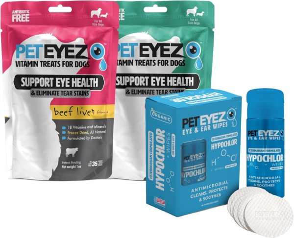 Eye Wipes & Vitamin Treats for Dogs & Cats - Veterinarian Formulated Eye Health Support - Beef and Lamb Flavors