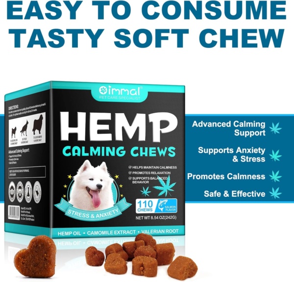 Calming Chews for Dogs,Quiet Moments Dog Calming Treats,Help Promote Relaxation,Dogs Anxiety Stress Relief-Barking,Separation,Thunder,Travel Issues (Salmon, 110counts) - Image 7