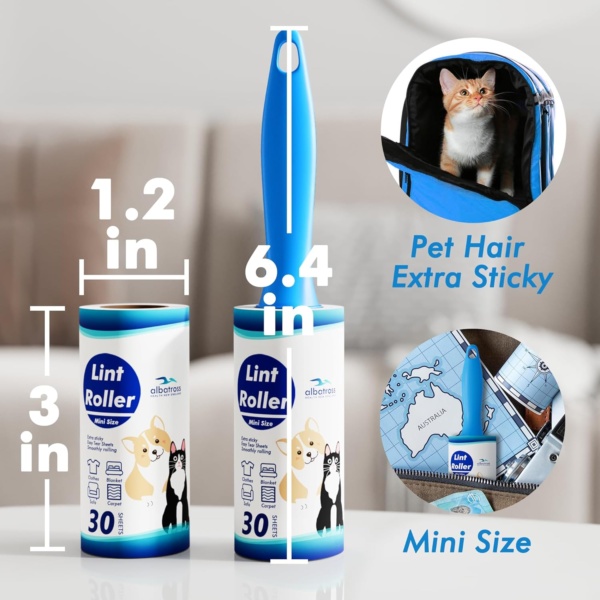 Albatross Health New England Lint Roller for Pet Hair Extra Sticky, Lint Roller Travel Size for Cat and Dog Hair Removal, 150 Sheets On The Go Lint Removing Tool, Travel Essentials, TLR-SB3-3 - Image 2
