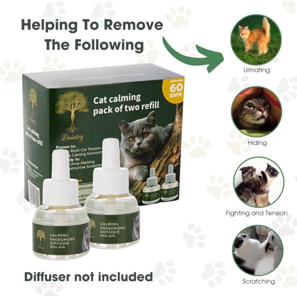 Cat Calming Diffuser with Feline Pheromones, No Smell Stress & Anxiety Relief for Cats, 30-Day 2 x 48 ml Refills, Easy Plug-in Solution for Calming. Diffuser not Include - Image 2