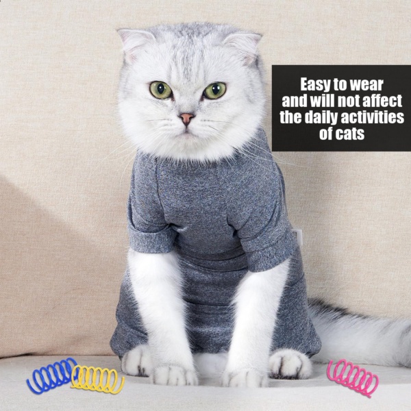 1 Piece Cat Recovery Suit With 4 Spring Toys, Soft Breathable Cat Clothes, Wound Protection Vest, Pet Pajamas (Grey) - Image 5