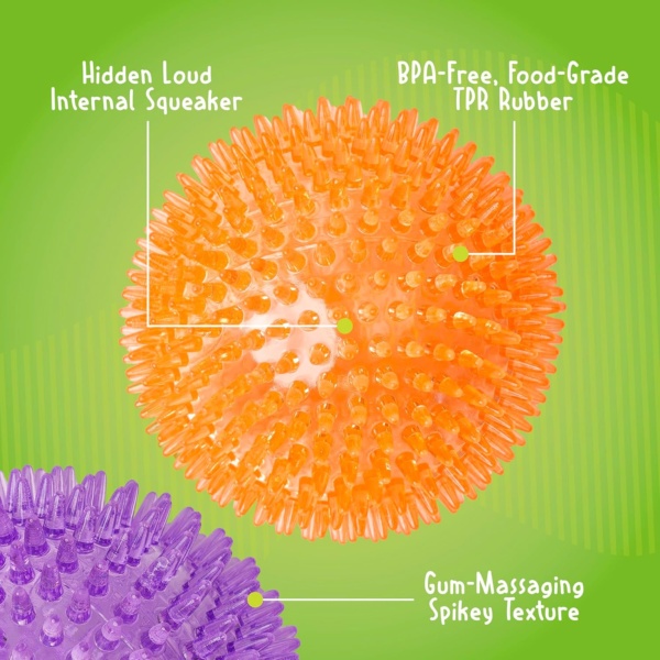 Gnawsome™ 4.5” Spiky Squeaker Ball Dog Toy - Extra Large, Cleans Teeth and Promotes Good Dental and Gum Health for Your Pet, Colors will vary, 4.5" - Image 3