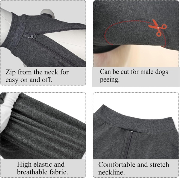 Dog Recovery Suit Post Op with Top Zip Surgical Recovery Suit Female Male Dog Vest Body Suits for Dogs After Surgery Onesie Medical Vest for Small Medium Large Dogs Cone Alternative - Image 4