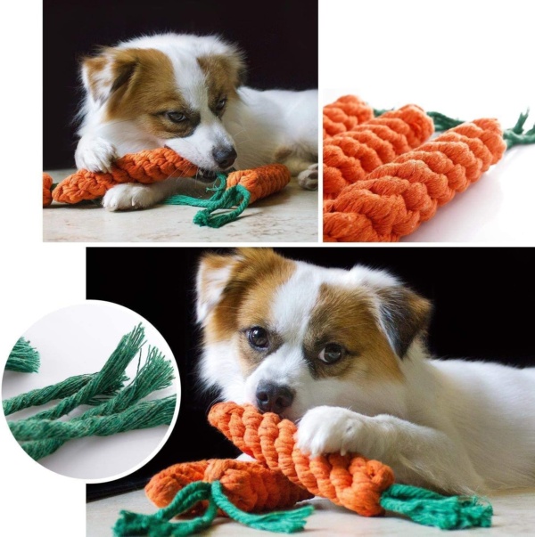 Chew Toy for Small Dogs Puppy Medium Dog, Teeth Cleaning Interactive Tug of War Braided Cotton Rope Carrot Toy for Boredom, Dental Health and Relieve Stress - Pack of 2 - Image 3