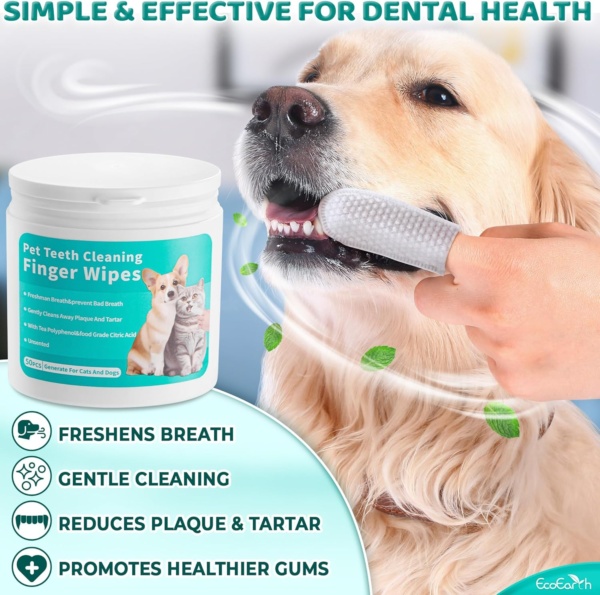 Premium Teeth Cleaning Wipes for Dogs & Cats - 50 Pcs - Pet Dental Care Finger Pads for Fresh Breath & Oral Hygiene - Embossed Pattern & Nano Plastic-Dotting to Remove Plaque & Tartar - Image 2