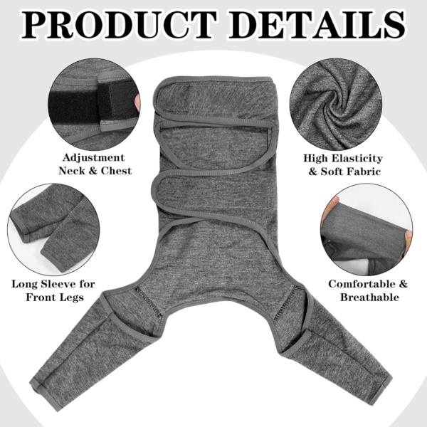 Dog Surgery Recovery Suit - Leg Wound Protector Brace, Comfortable Elbow Protector Cone Alternative - Prevent Licking & Bite - Long Sleeve Suits - Leg Brace Support (Grey, XL) - Image 2