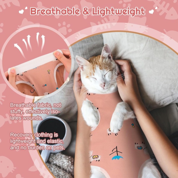 Cat Surgery Recovery Suit Cat Post Surgical Recovery Suit Kitten Onesie Bodysuit Anti-licking Cat Vest Wound Protector Cat Recovery Clothes, Elizabethan Collar & Cone Alternative(M/Alpaca Print) - Image 4