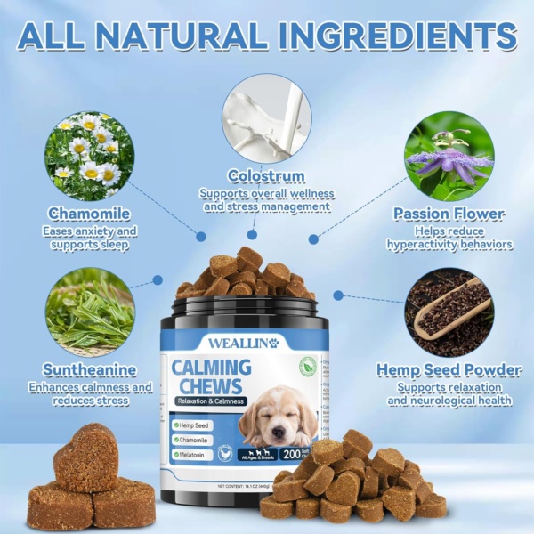 Dog Calming Treats, 200 Count Natural Soothing Dog Chews for Relaxation Support – Helps with Puppy Separation, Barking, Travel, Thunder & Tension – For All Breeds & Sizes – Chicken Flavor - Image 3