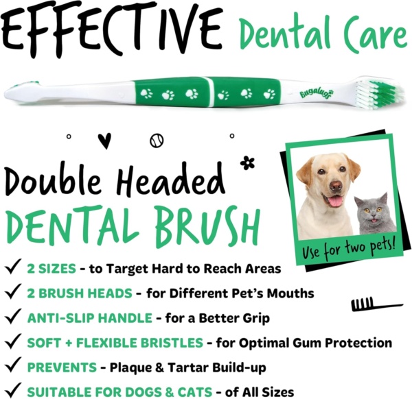 Bugalugs Dog Toothbrush & Cat Toothbrush Dual Ended Dog Plaque Remover, Our Dental Dog Teeth Cleaning Products Makes Dog Teeth Cleaning Easier use with Dog Toothpaste & Cat Toothpaste - Image 2