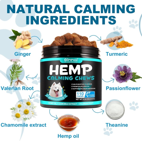 Calming Chews for Dogs,Quiet Moments Dog Calming Treats,Help Promote Relaxation,Dogs Anxiety Stress Relief-Barking,Separation,Thunder,Travel Issues (Salmon, 110counts) - Image 3