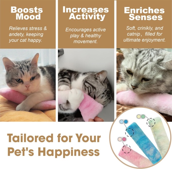 JWPET 5 Pcs Cat Catnip Toys - Interactive Plush Catnip Chew Toys with Crinkle Pillow for Indoor Cats & Kittens - Teeth Grinding & Dental Health Fun (Style A) - Image 2