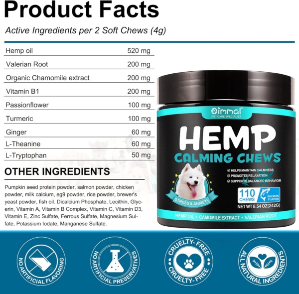 Calming Chews for Dogs,Quiet Moments Dog Calming Treats,Help Promote Relaxation,Dogs Anxiety Stress Relief-Barking,Separation,Thunder,Travel Issues (Salmon, 110counts) - Image 5