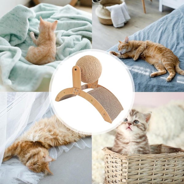 Cat Scratcher Toy, Kitten Claw Grinding Ball, Wooden Sisal Scratcher, Furniture Protector, Exercise and Claw Health Promoter, for Indoor Outdoor Pet Play, 20.08x12.2x7.87 inches - Image 4