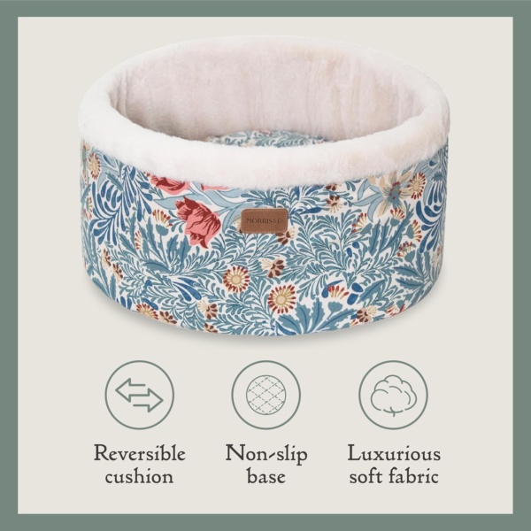 Rosewood x Morris & Co. Bower Berry Round Bed for Dogs and Cats, Small Dog Bed, Blue, Raised Padded Sides, Soft and Calming, Easy-Care, Luxury William Morris Print - Image 3
