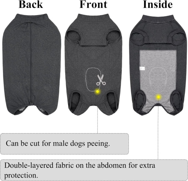 Dog Recovery Suit Post Op with Top Zip Surgical Recovery Suit Female Male Dog Vest Body Suits for Dogs After Surgery Onesie Medical Vest for Small Medium Large Dogs Cone Alternative - Image 2