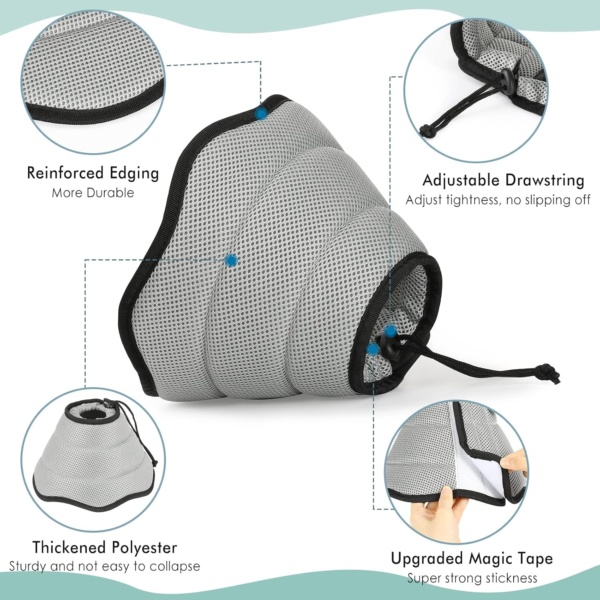 Dog Cat Cones Recovery Collar, Soft Mesh Elizabethan Collar, Breathable Dog Surgery Recovery Collar, E-Collars for Dogs After Surgery, Dog and Cat Protective Cone for Recovery, XS, Gray - Image 6