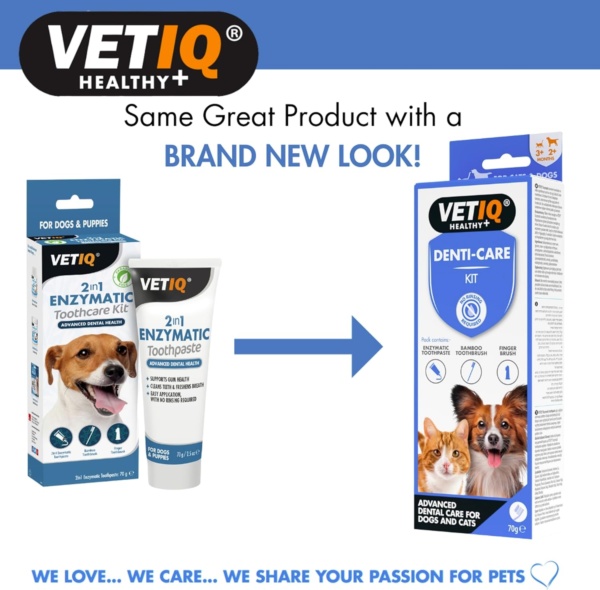 VETIQ Denti-Care Kit Twin Pack for Dogs 2+ Months & Cats 3+ Months Contains Enzymatic Toothpaste to Help Fight Tartar & Dental Plaque, Bamboo Toothbrush & a Silicone Finger Sleeve, (2 x 70 g) - Image 5