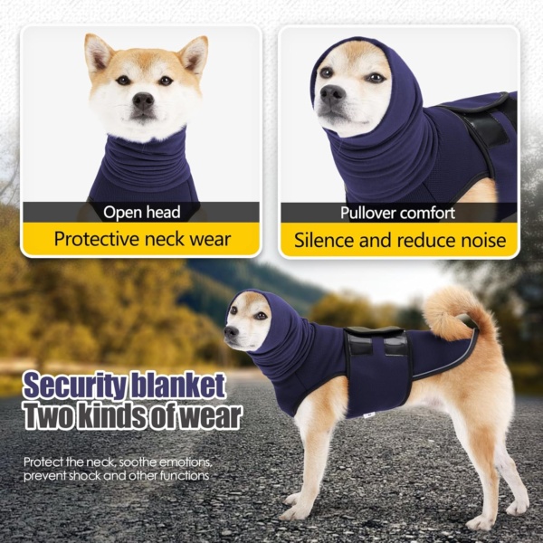 Lelepet Calming Coat with Ear Wrap, Turtleneck Dog Hoodie for Thunder, Fireworks, Comfortable Dog Soothing Shirt with Ear Muffs, Anxiety Relief Vest, Navy Blue M - Image 3