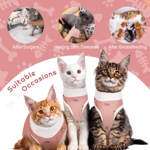 Cat Surgery Recovery Suit Cat Post Surgical Recovery Suit Kitten Onesie Bodysuit Anti-licking Cat Vest Wound Protector Cat Recovery Clothes, Elizabethan Collar & Cone Alternative(M/Alpaca Print) - Image 6